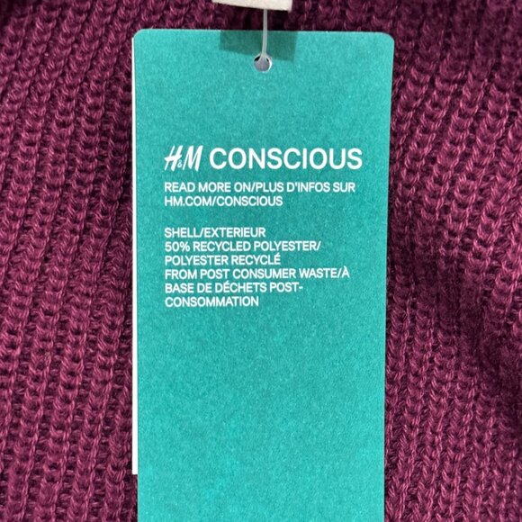 NWT H&M Divided Sz M Womens Ruffle Burgundy Rib Sweater Pullover Cotton/Poly - Picture 10 of 12